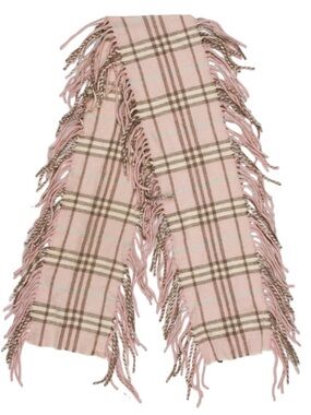BURBERRY 100% Cashmere Pink Nova Check Pattern Classic Plaid Fringe Scarf Preppy